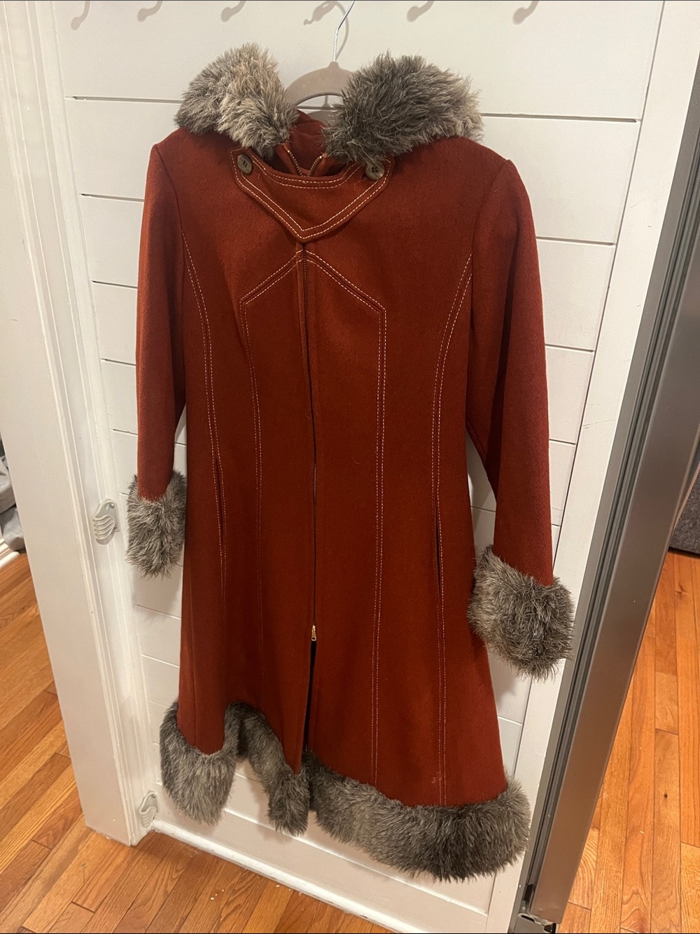 Women's Vintage 70s Rust Faux-Fur Trim penny-lane Coat medium